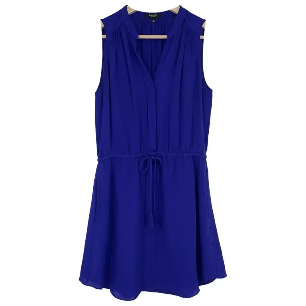 100% Silk Button Front Tie Sleeveless Mini Dress in Royal Blue | Aritzia Babaton